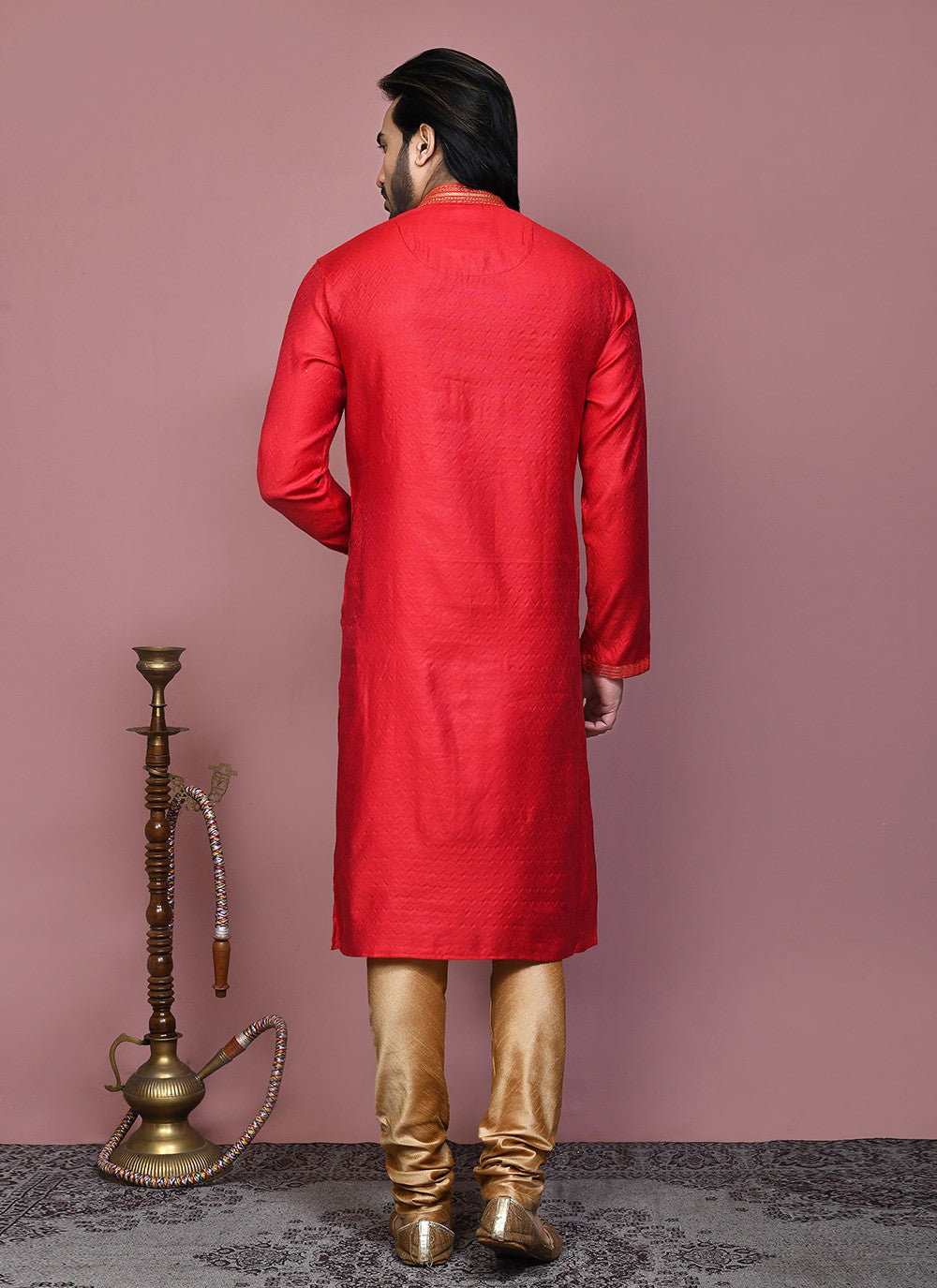 Resham Cotton Silk Red Kurta Pyjama - M7888