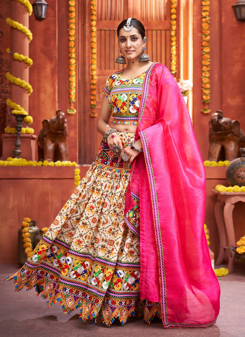 Embroidered Cotton Silk A - Line Lehenga - L0593