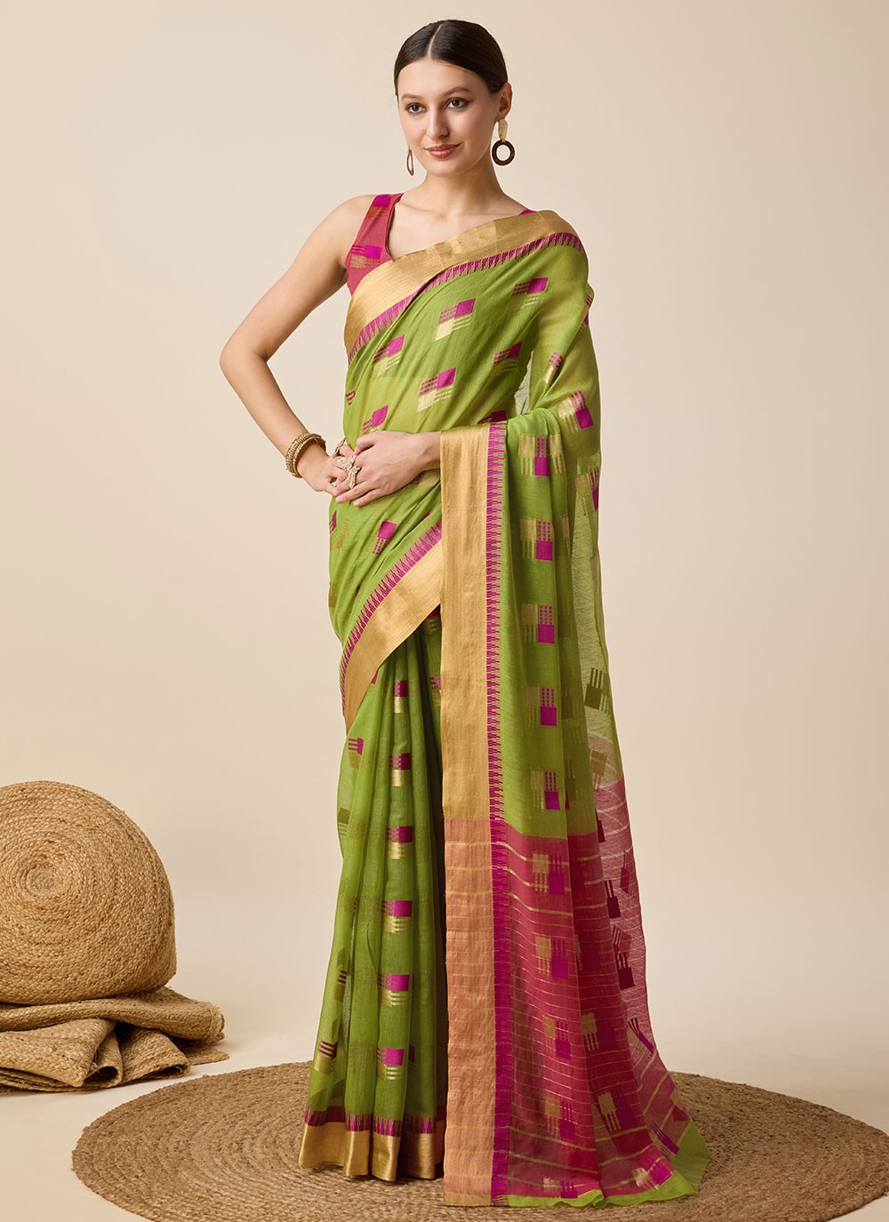 Classic Weaving Zari Cotton Silk Saree - S6999