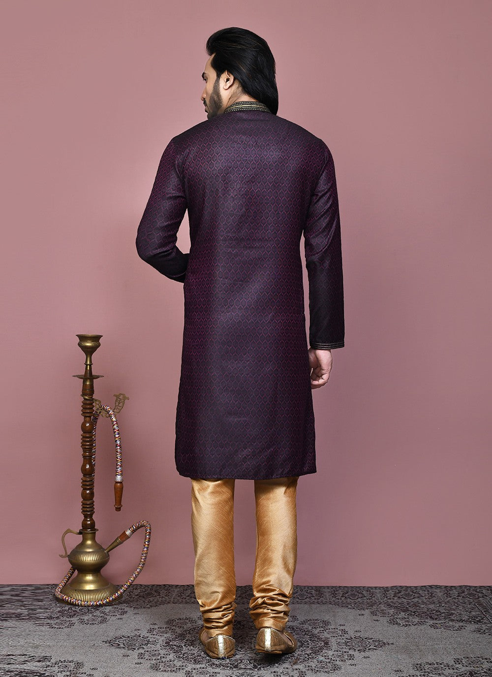 Resham Cotton Silk Wine Kurta Pyjama - M7887