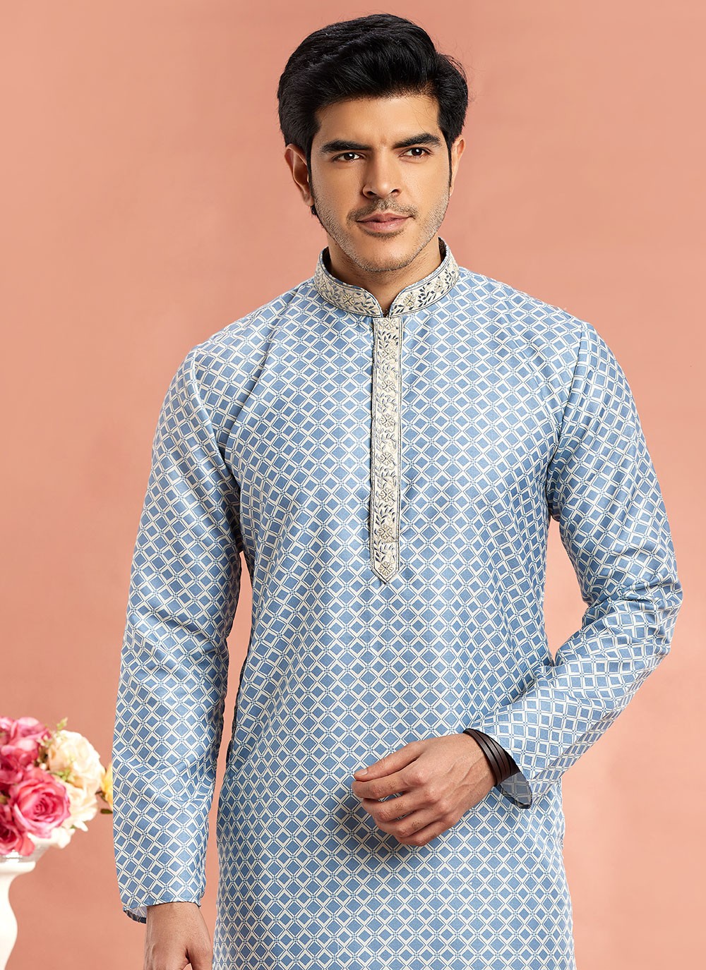 Digital Print Cotton Blue Kurta Pyjama - M7078