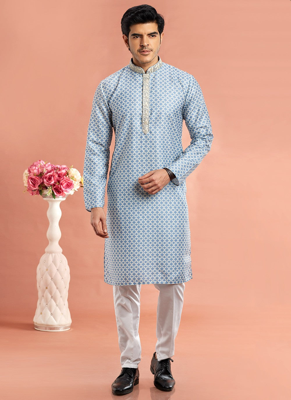 Digital Print Cotton Blue Kurta Pyjama - M7078