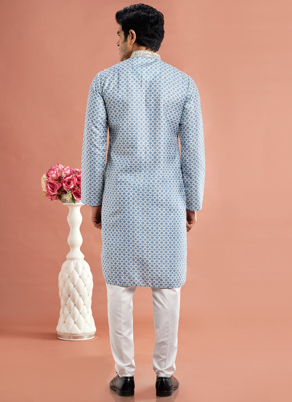 Digital Print Cotton Blue Kurta Pyjama - M7078