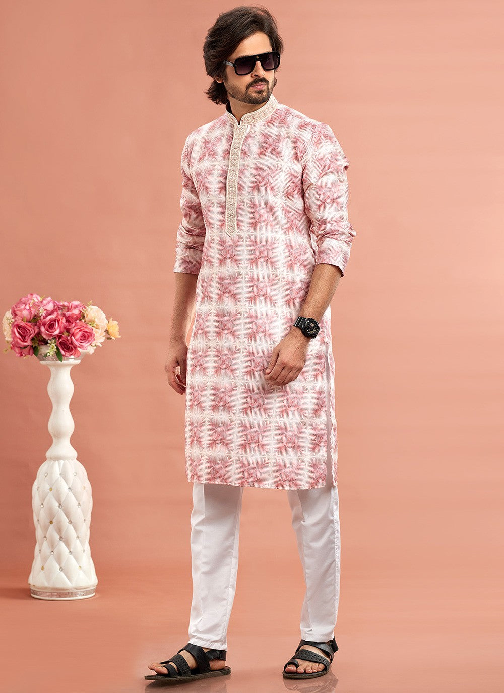 Digital Print Cotton Pink Kurta Pyjama - M7081