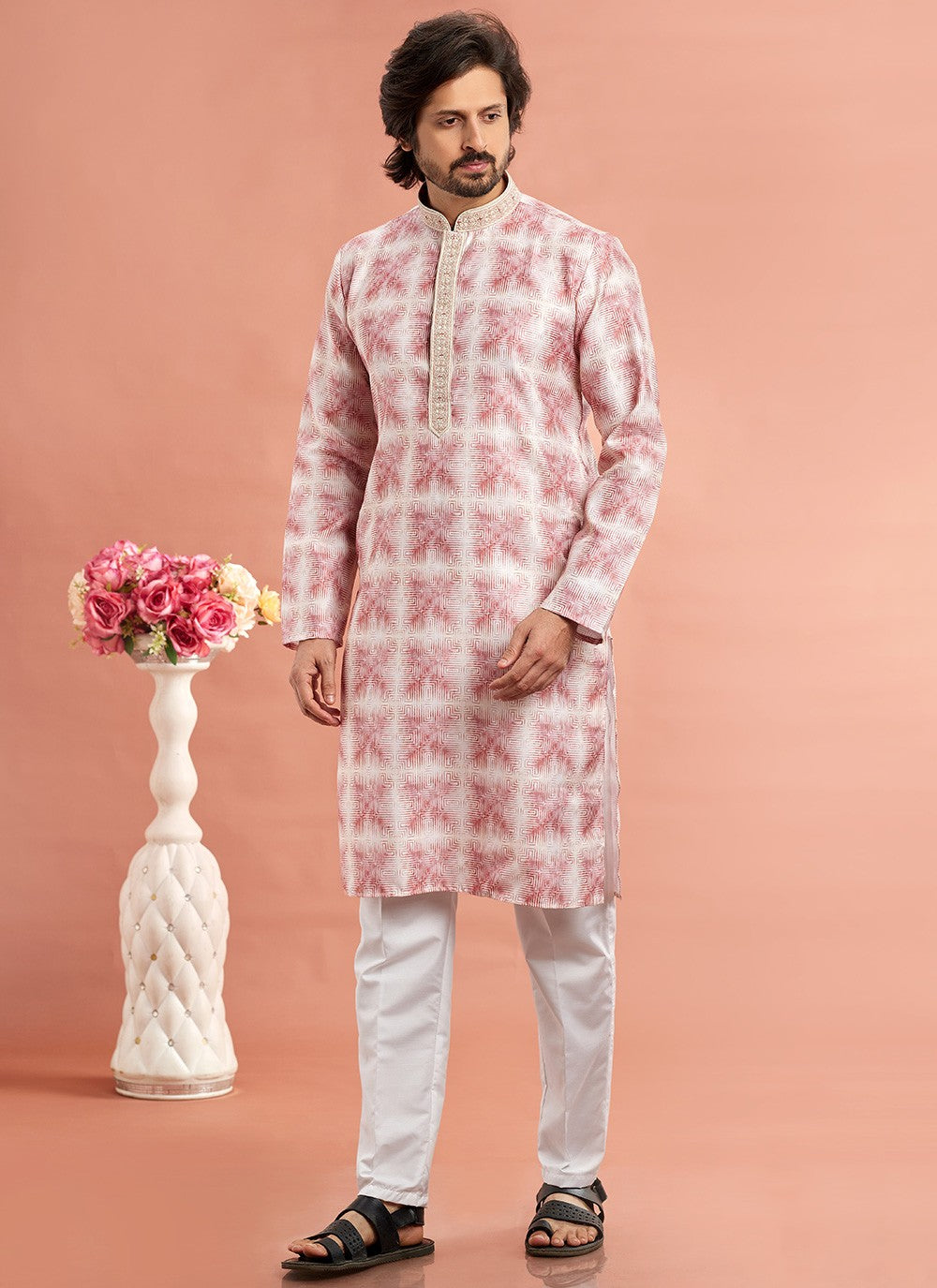 Digital Print Cotton Pink Kurta Pyjama - M7081