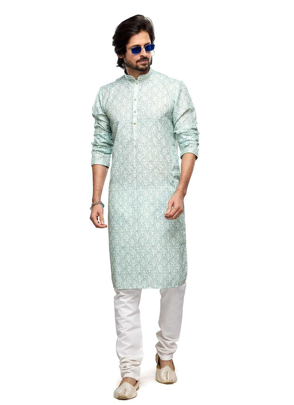 Digital Print Cotton Sea Green Kurta Pyjama - M6743