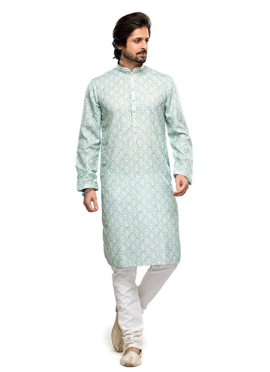 Digital Print Cotton Sea Green Kurta Pyjama - M6743