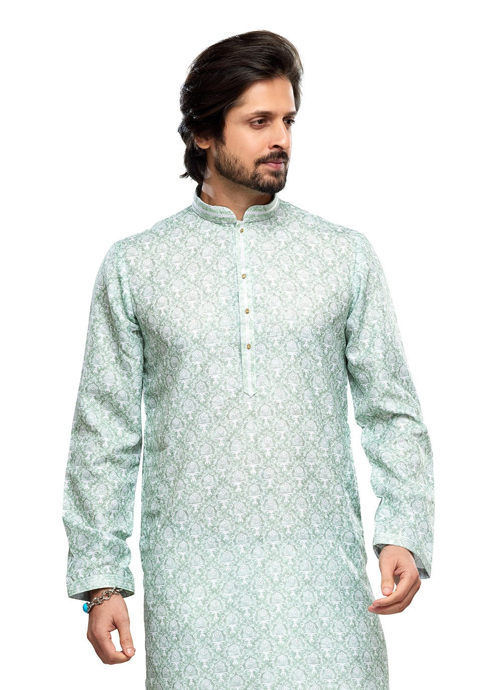 Digital Print Cotton Sea Green Kurta Pyjama - M6743