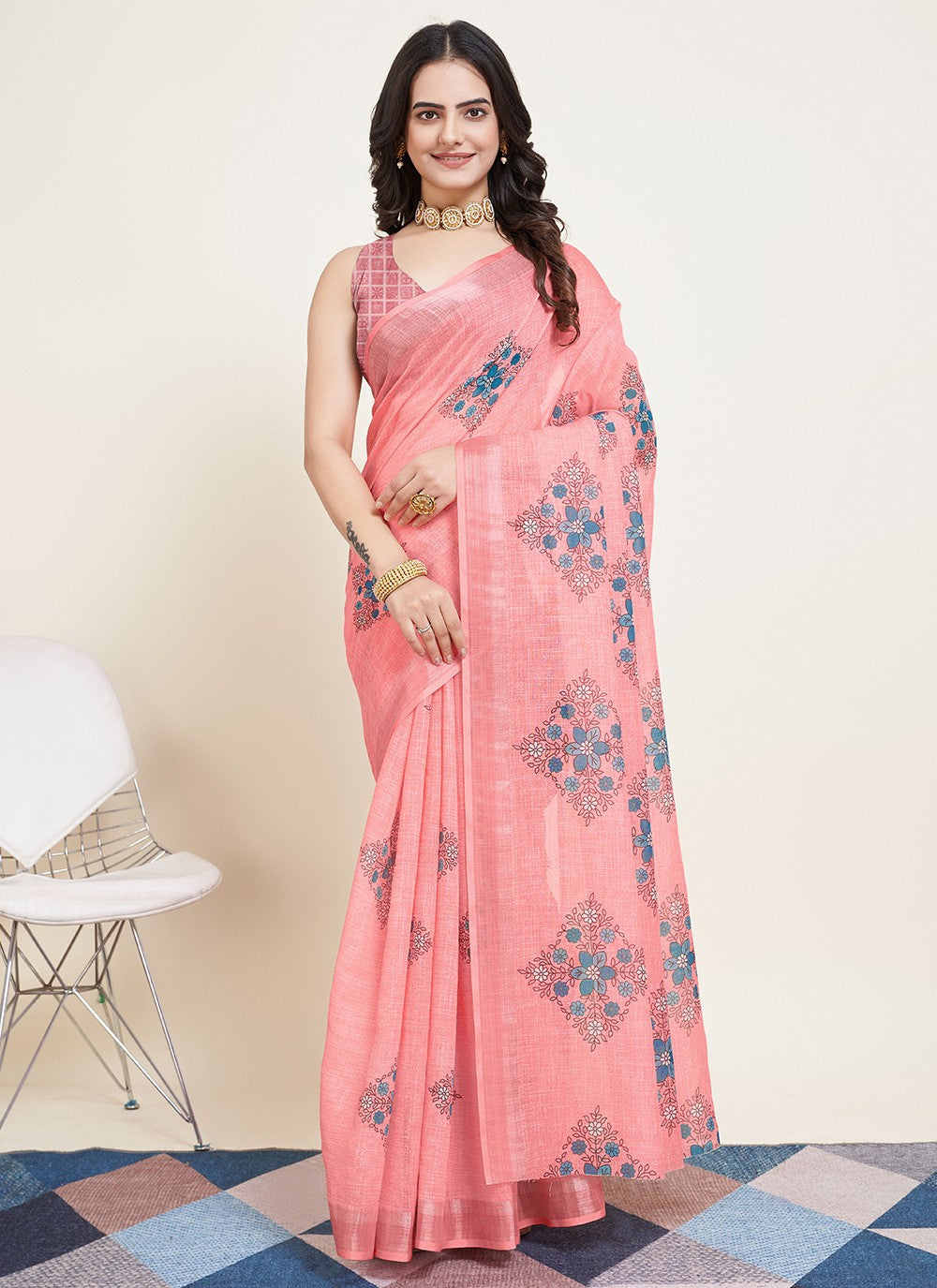 Trendy Printed Cotton Saree - S5070