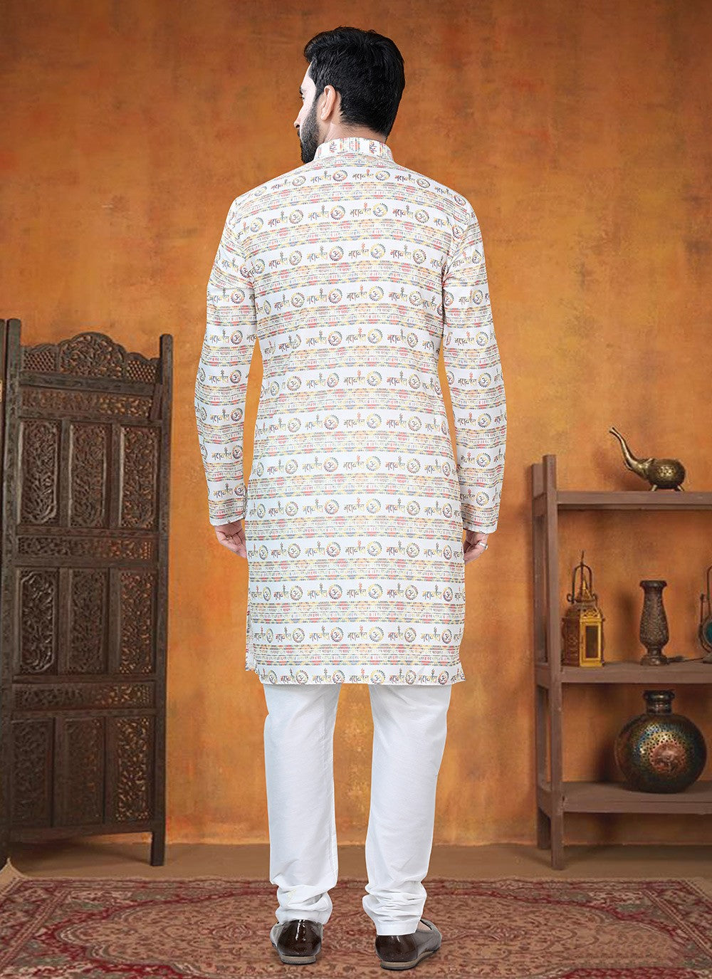 Printed Cotton White Kurta Pyjama - M8796