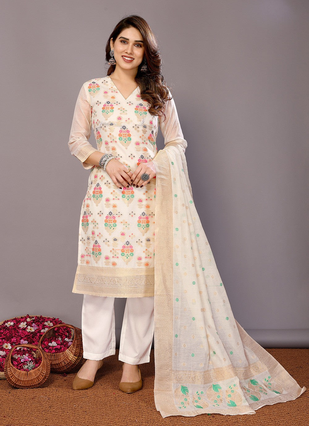 Chanderi , Cotton Salwar Suit - T3069