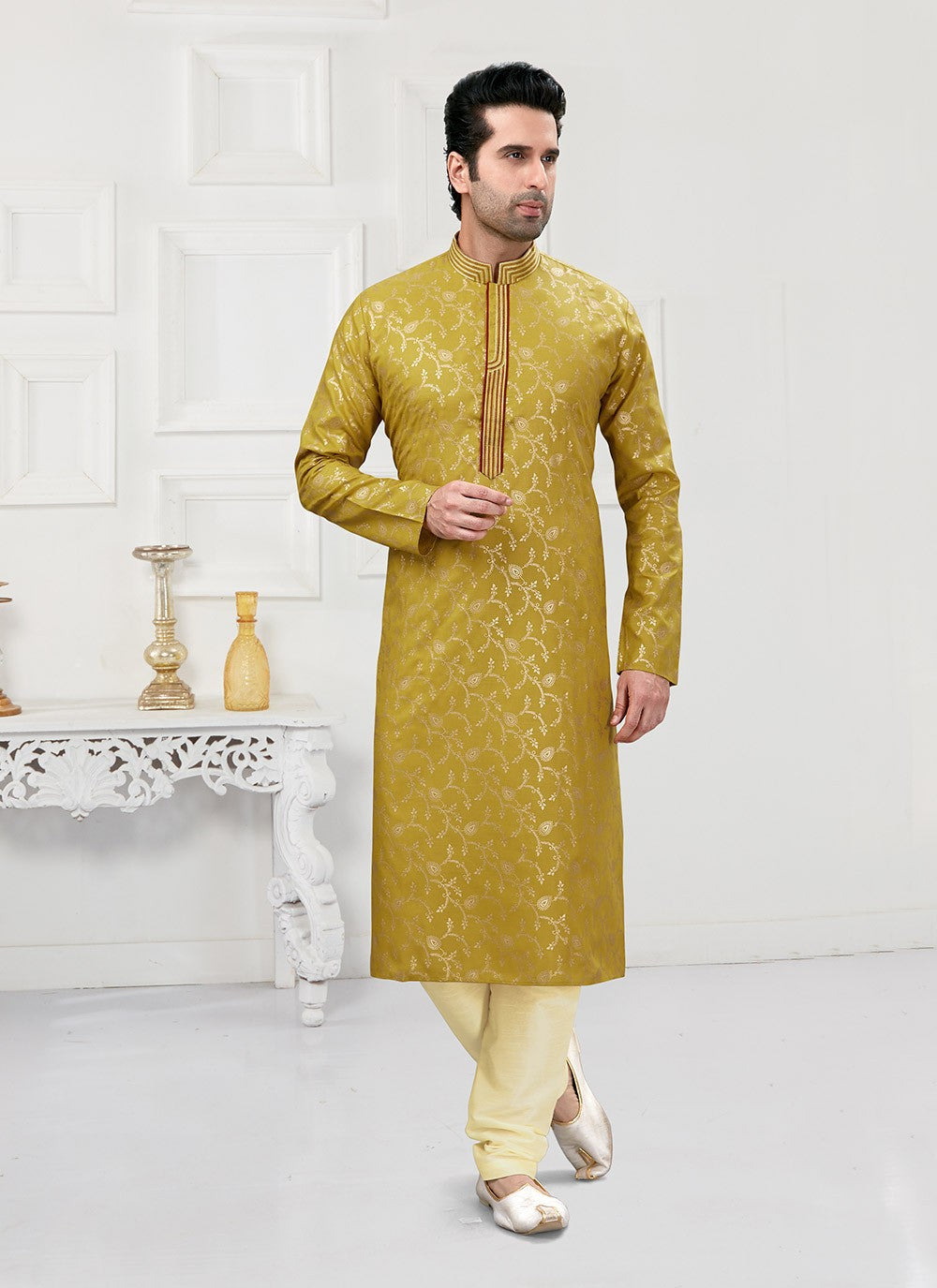 Printed Cotton Yellow Kurta Pyjama - M3150