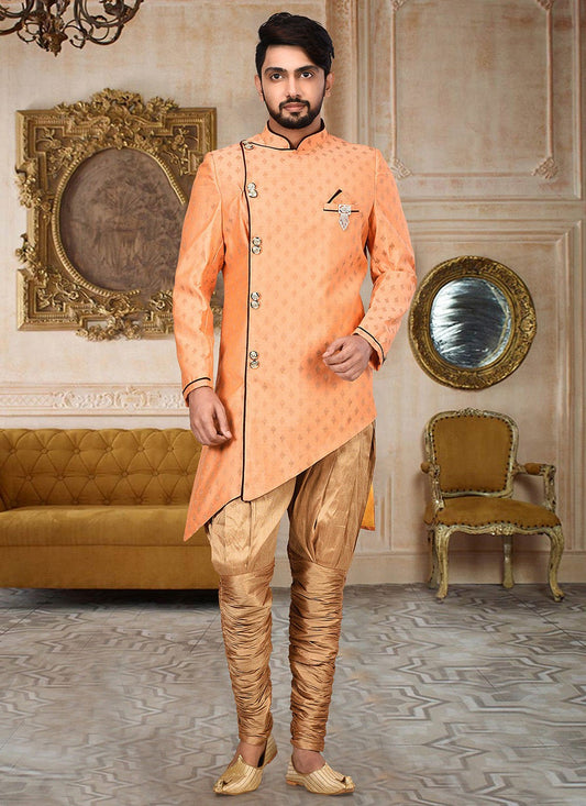 Zari Cotton , Linen Peach Indo Western Sherwani - M2754