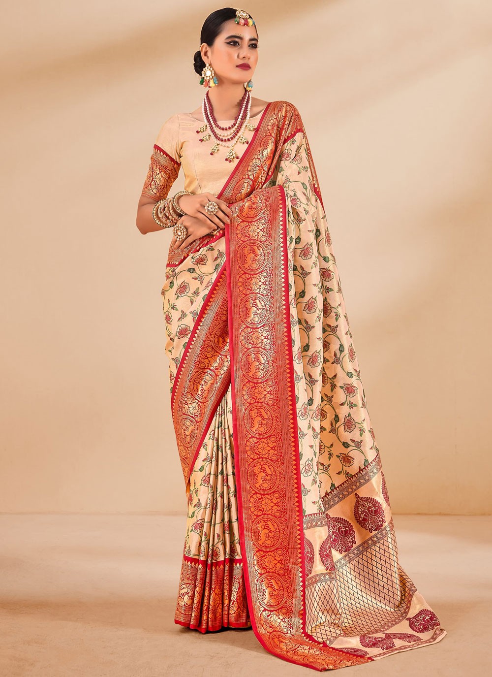 Classic Weaving Zari Silk, Tissue Saree - S9307