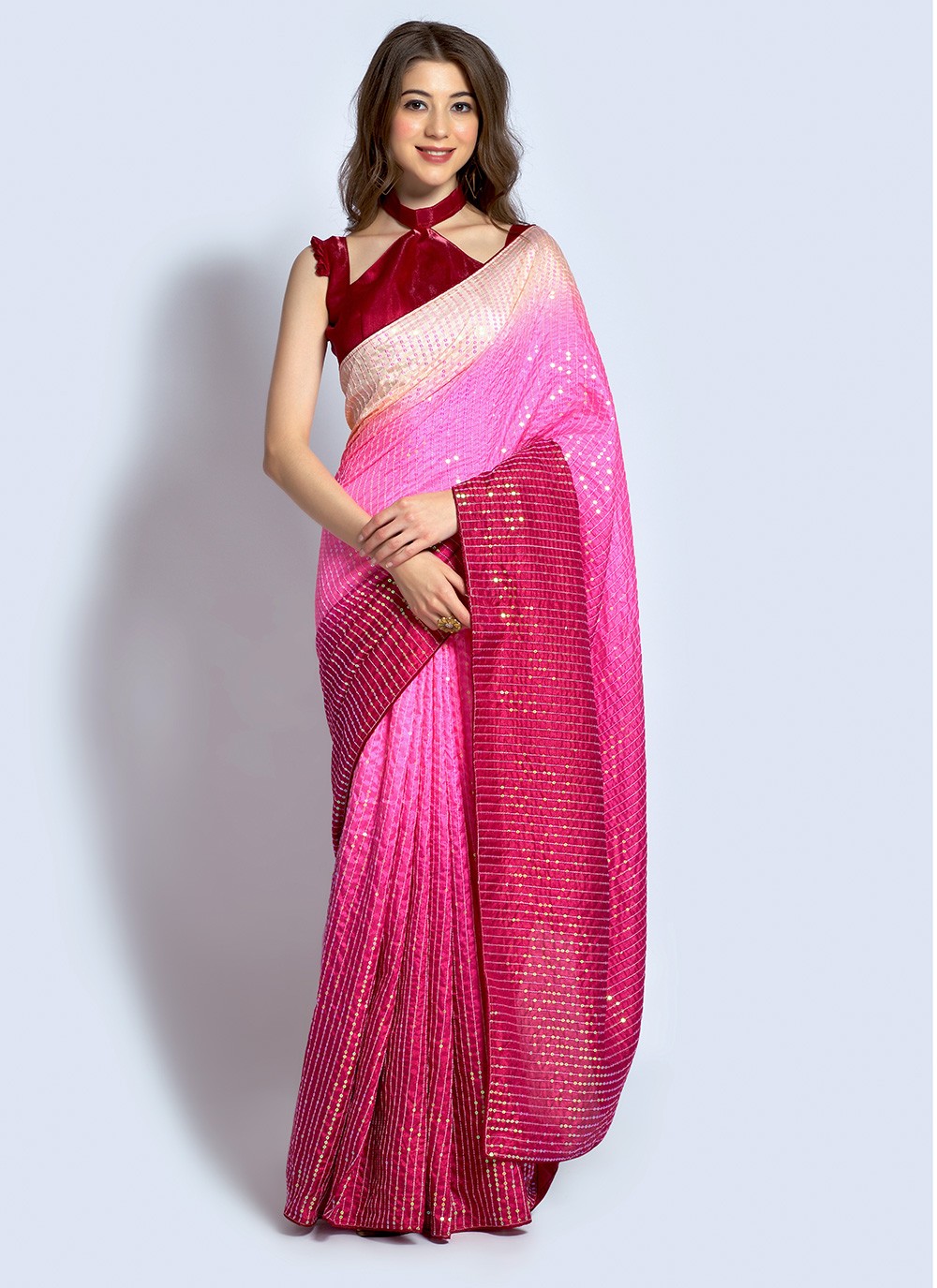 Shaded Sequins Georgette Saree - S2167