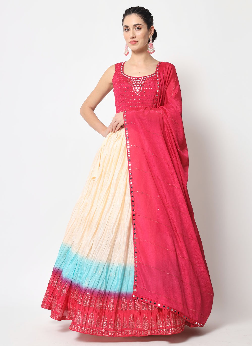 Embroidered Chinon, Silk A - Line Lehenga - L0724