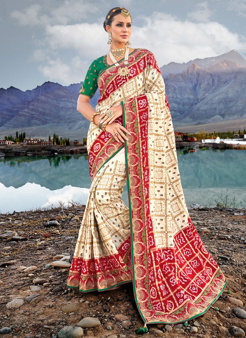 Trendy Bandhej Satin Saree - S4126