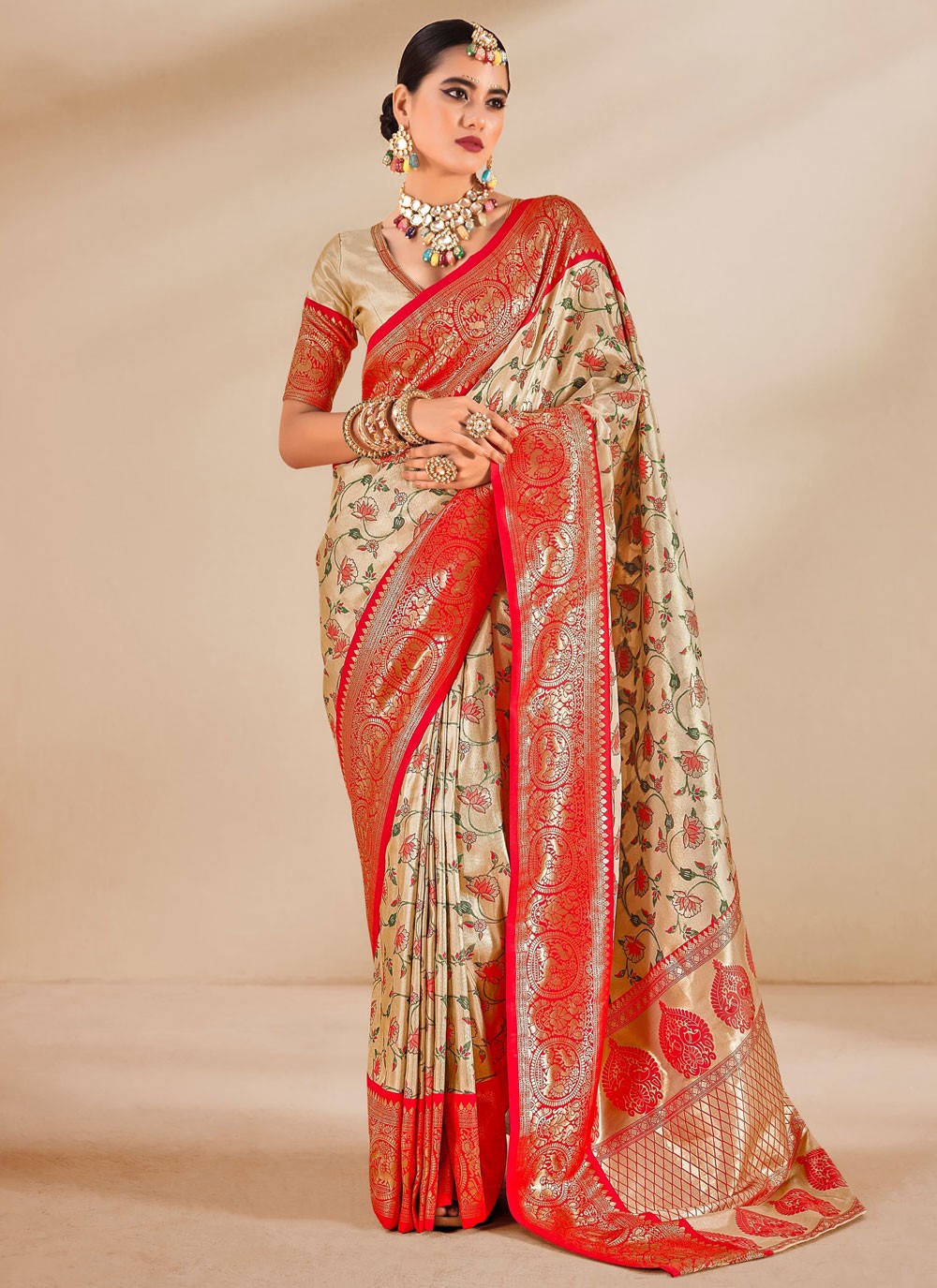 Classic Weaving Zari Silk, Tissue Saree - S9307