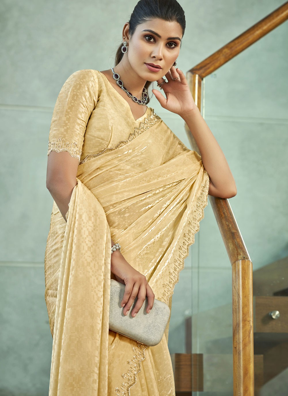 Classic Beads Silk Blend Saree - S9540