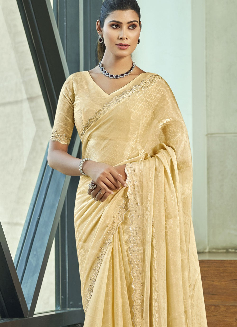 Classic Beads Silk Blend Saree - S9540