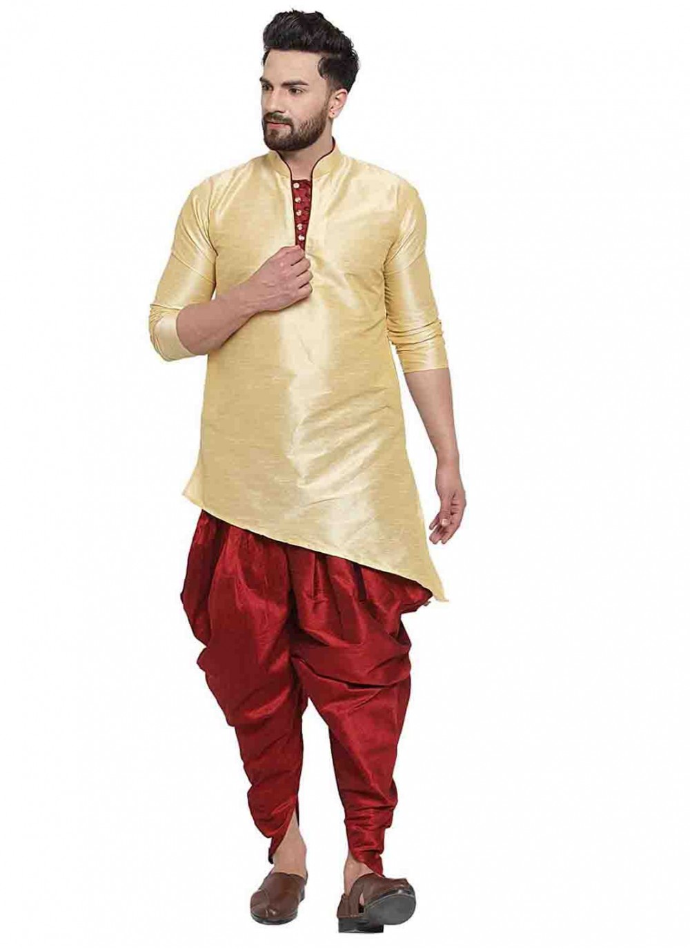 Plain Art Dupion Silk Cream Dhoti Kurta - M1551