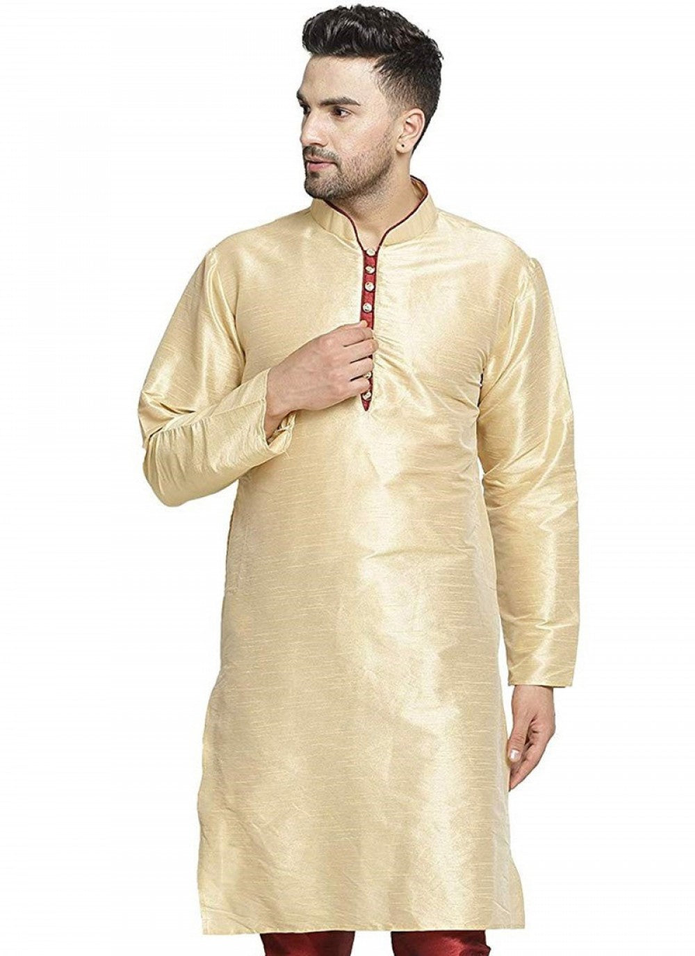 Embroidered Art Dupion Silk Cream Kurta - M1267