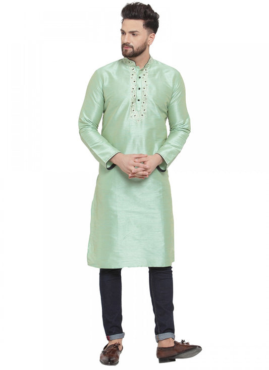 Embroidered Art Silk Cream Kurta Pyjama - M1387