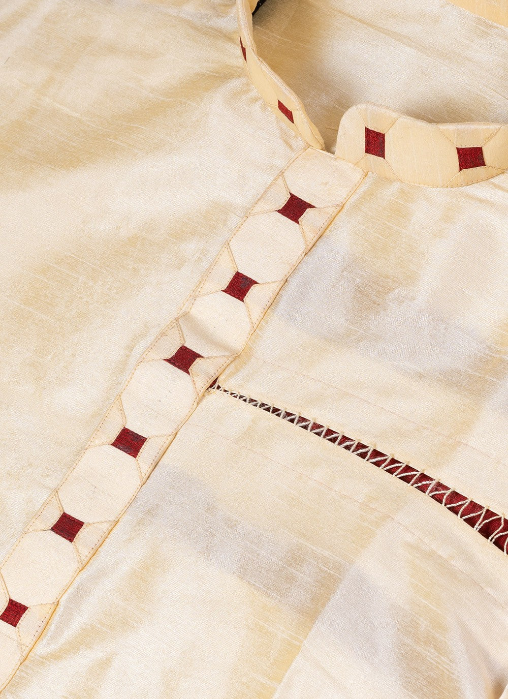 Fancy Work Banarasi Silk Cream Kurta Pyjama - M6986