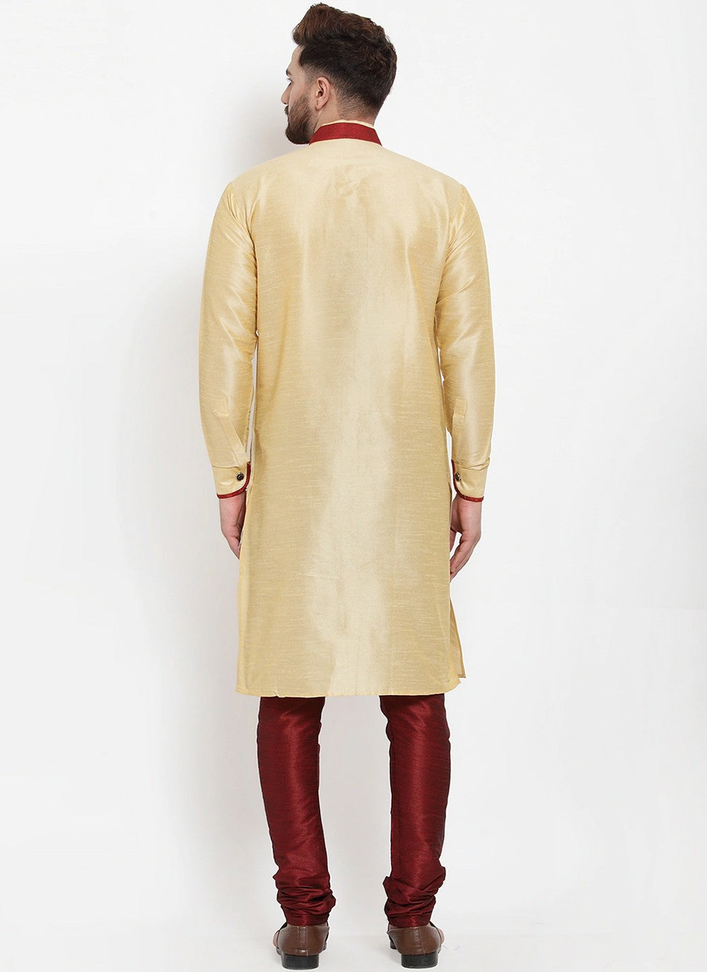 Plain Banarasi Silk Cream Kurta Pyjama - M2457