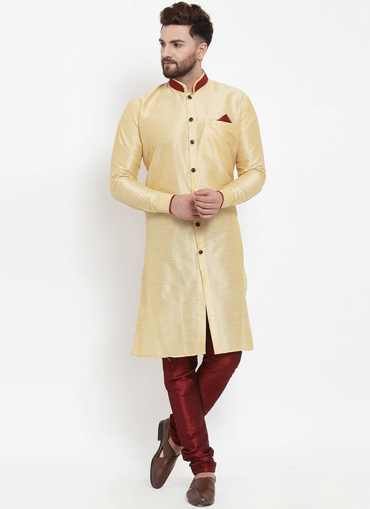 Plain Banarasi Silk Cream Kurta Pyjama - M2457