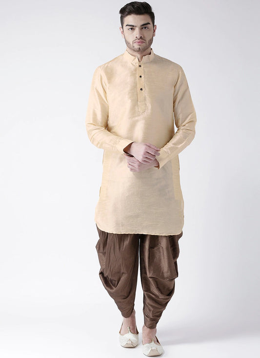 Plain Art Dupion Silk Cream Dhoti Kurta - M2477