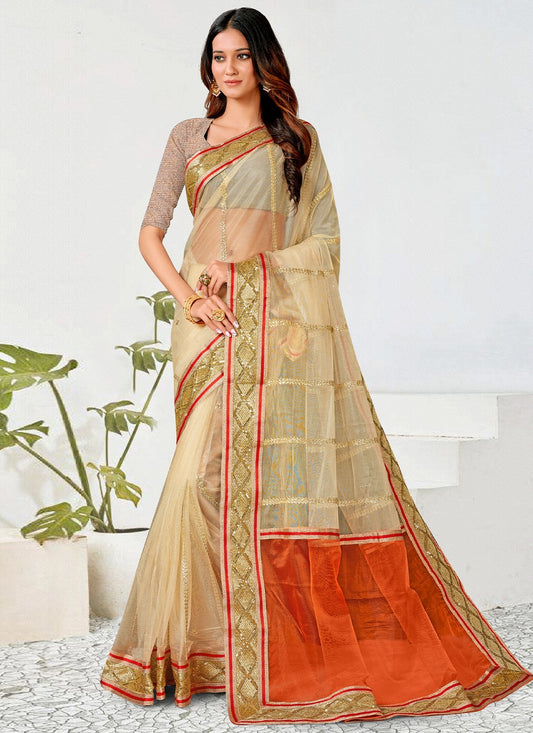 Classic Border Work Net Saree - S2916