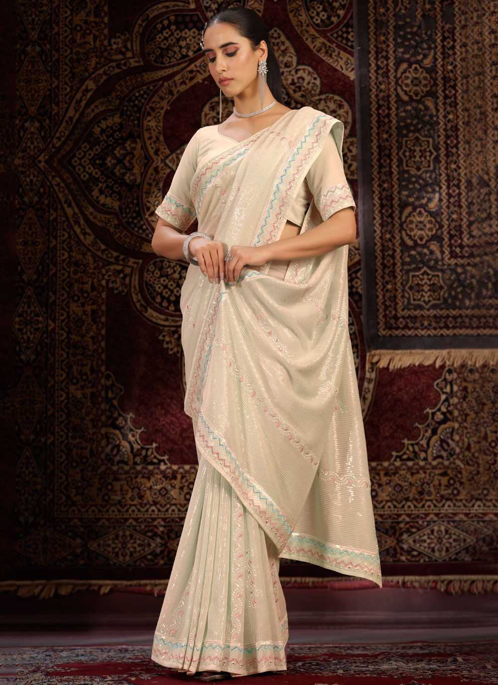 Classic Mirror Georgette Saree - S6287