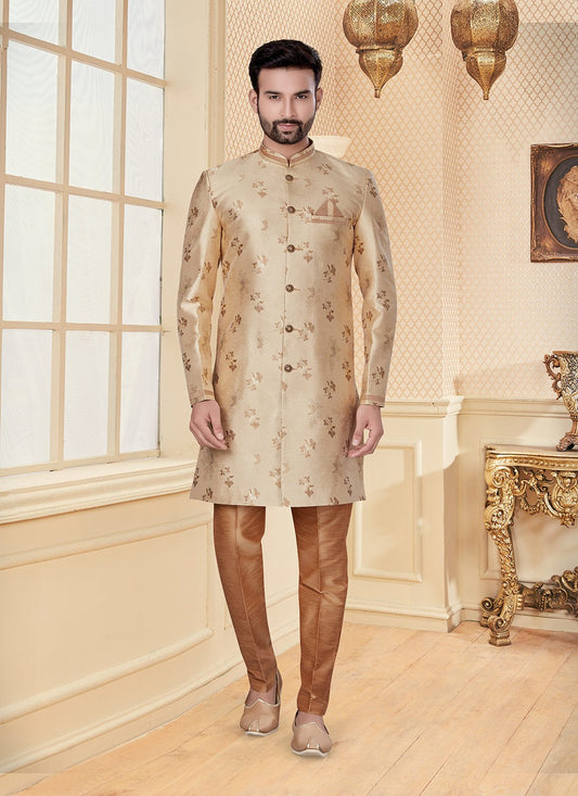 Jacquard Work Jacquard Cream Indo Western - M2943