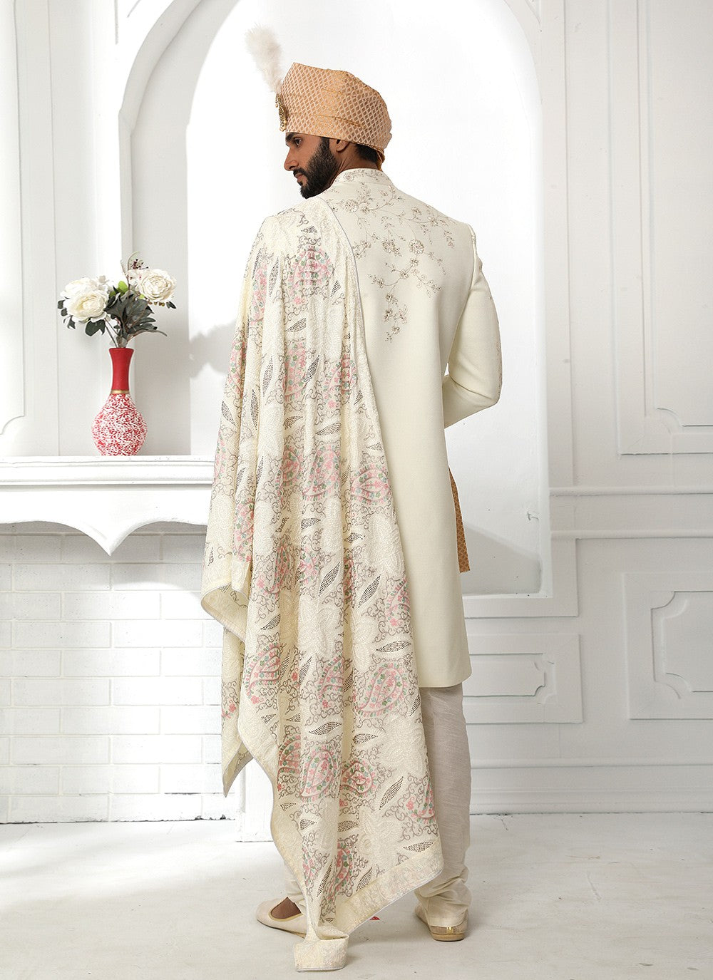 Embroidered Art Silk Cream Indo Western Sherwani - M4126