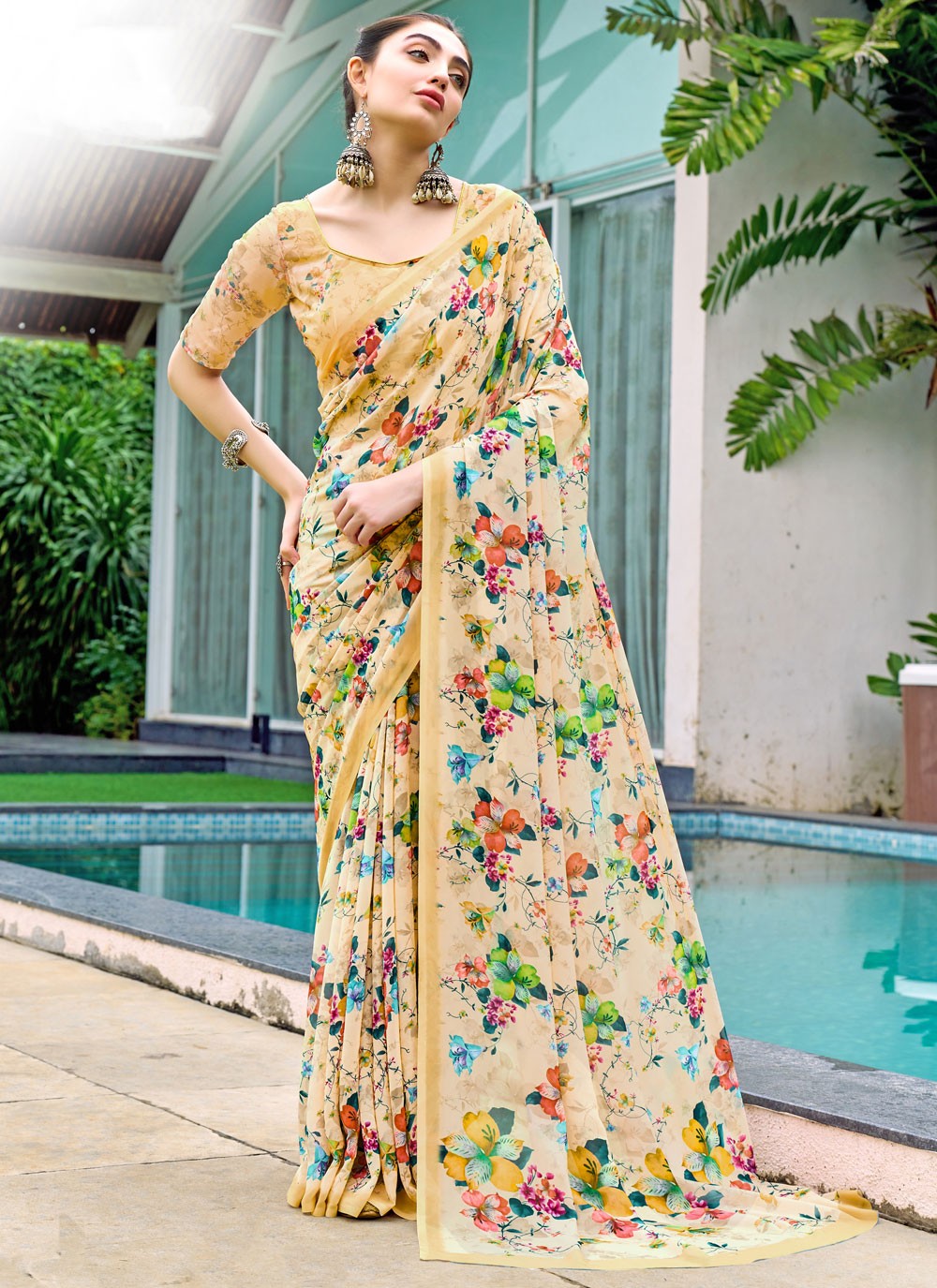 Classic Digital Print Georgette, Weight Less Saree - S9179