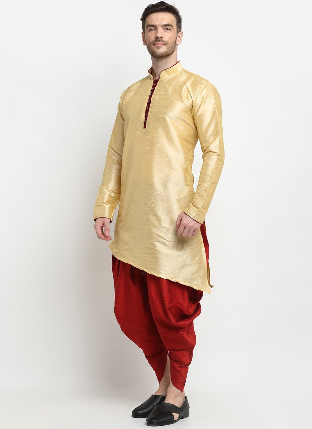 Plain Dupion Silk Cream Dhoti Kurta - M2386