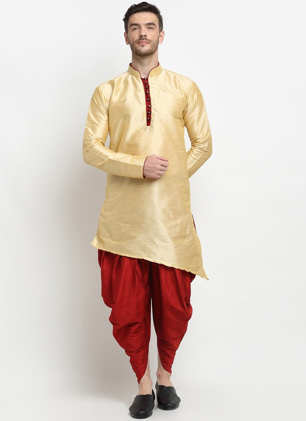 Plain Dupion Silk Cream Dhoti Kurta - M2386