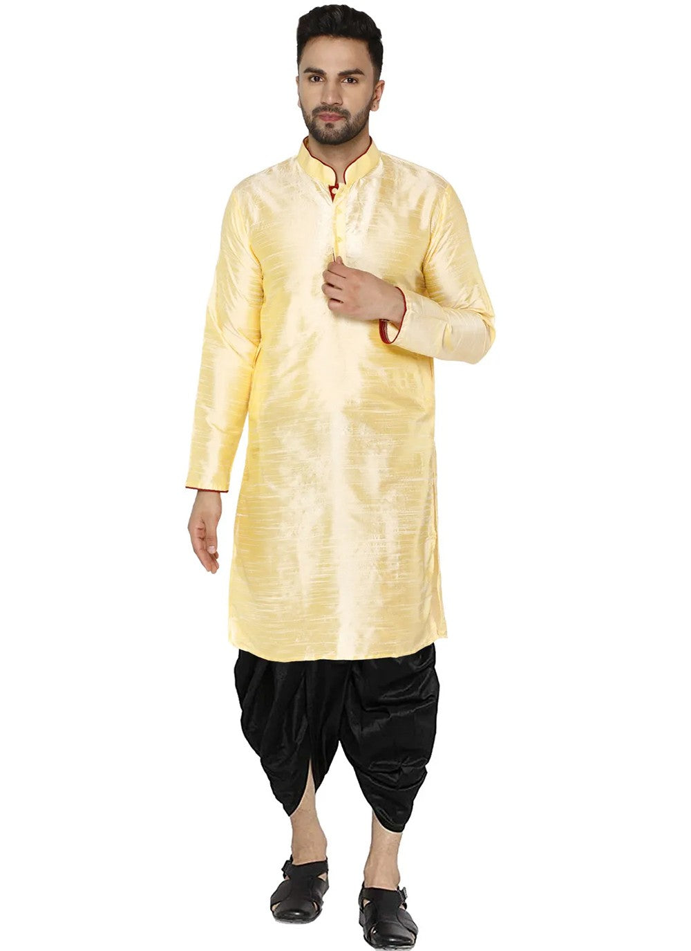 Plain Dupion Silk Cream Dhoti Kurta - M2819