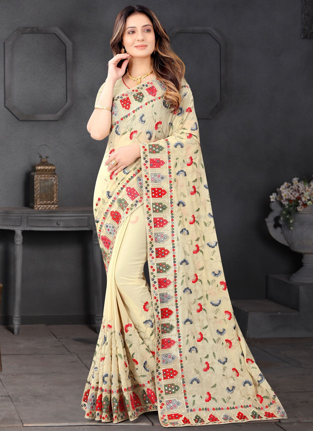 Contemporary Embroidered Georgette Saree - S9355