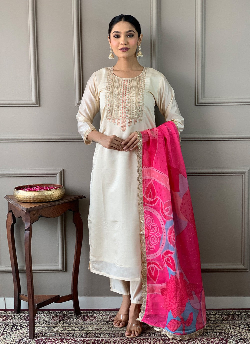 Chanderi , Viscose Pant Style Suit - T3303