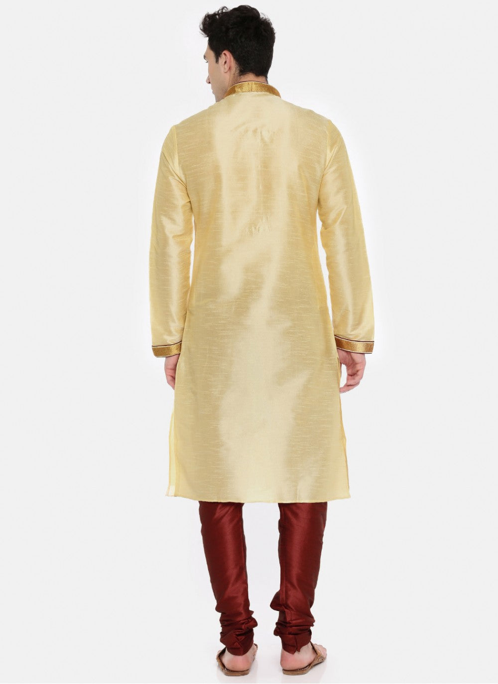 Embroidered Art Dupion Silk Cream Kurta Pyjama - M1648