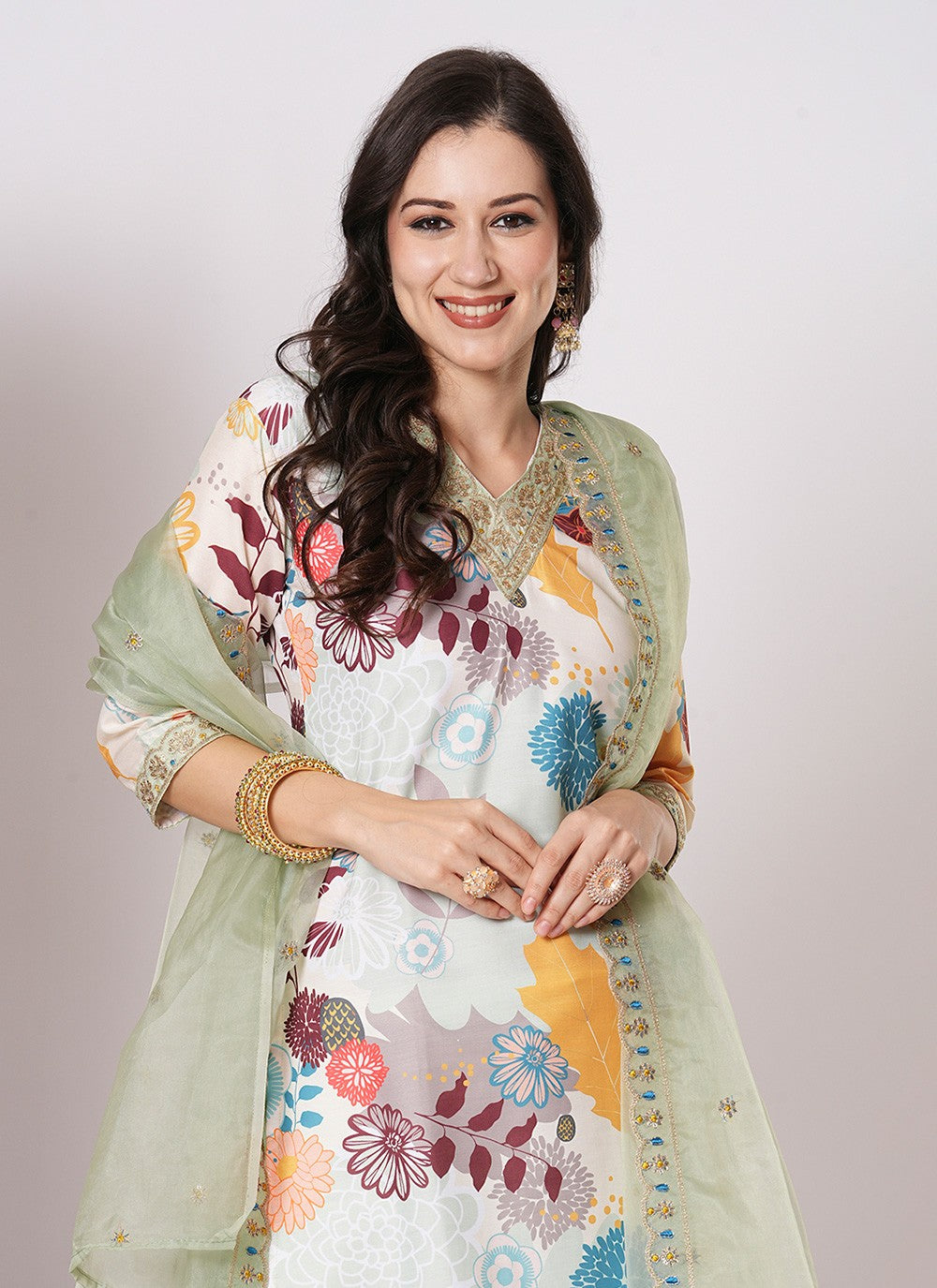 Embroidered Muslin Pant Style Suit - T4319