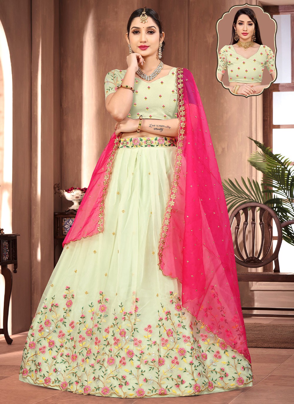 Embroidered Organza A - Line Lehenga - L0813