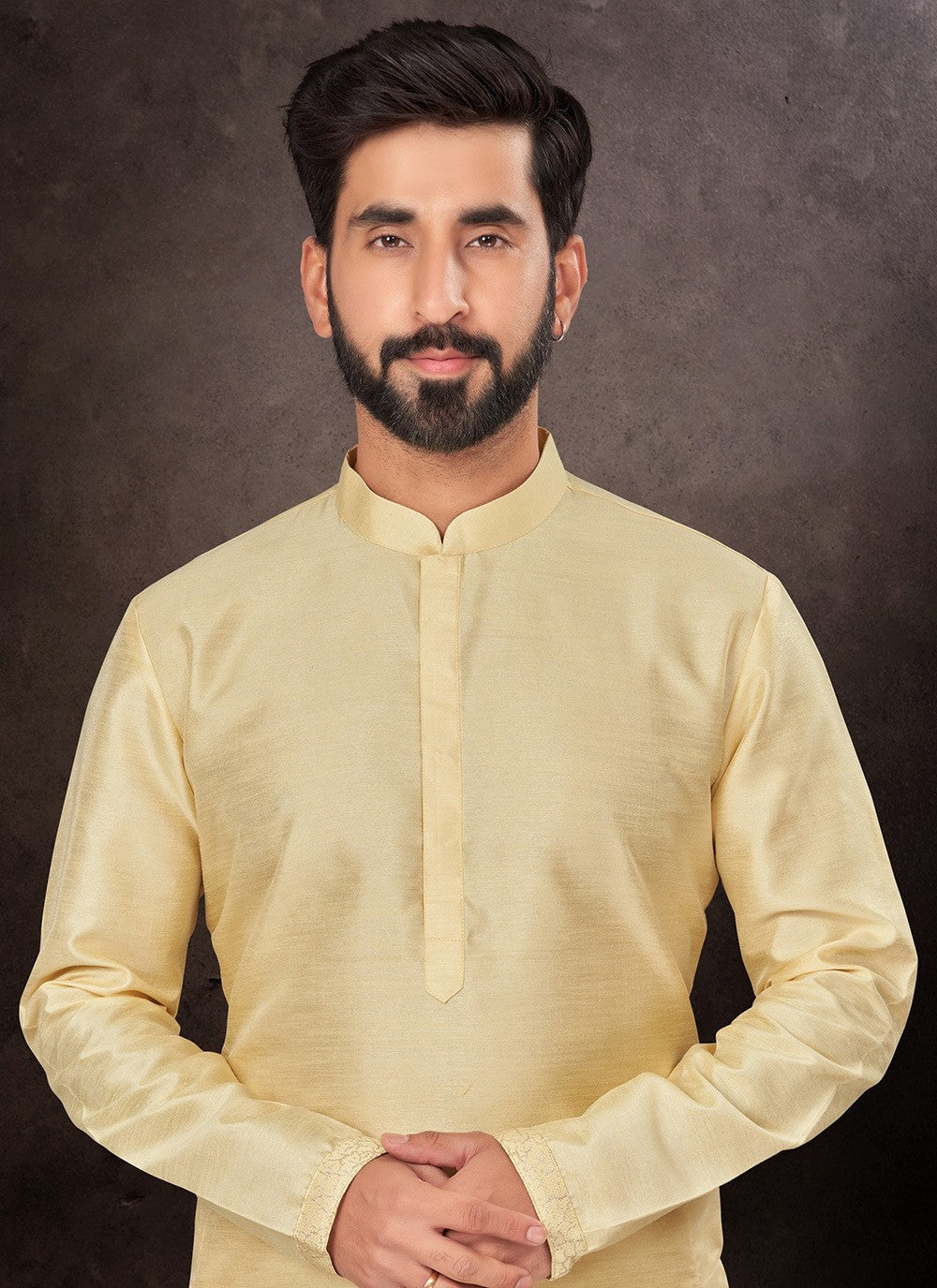 Plain Art Dupion Silk Cream Kurta Pyjama - M7224