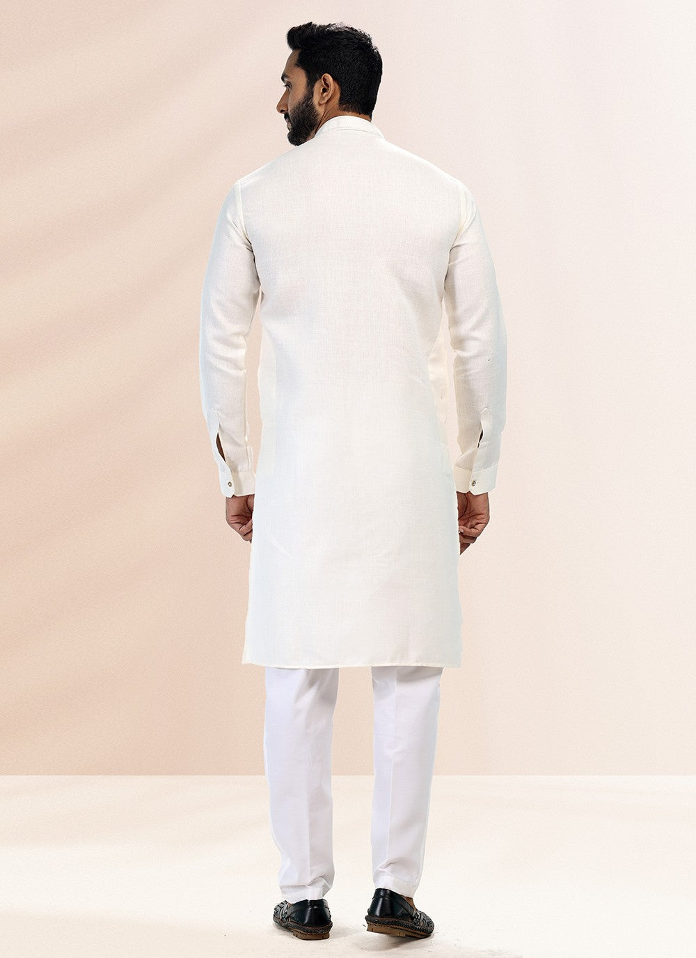 Plain Cotton , Linen Cream Kurta Pyjama - M4902