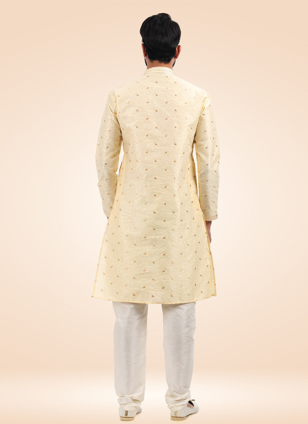 Fancy Work Brocade, Jacquard Silk Cream Kurta Pyjama - M4570