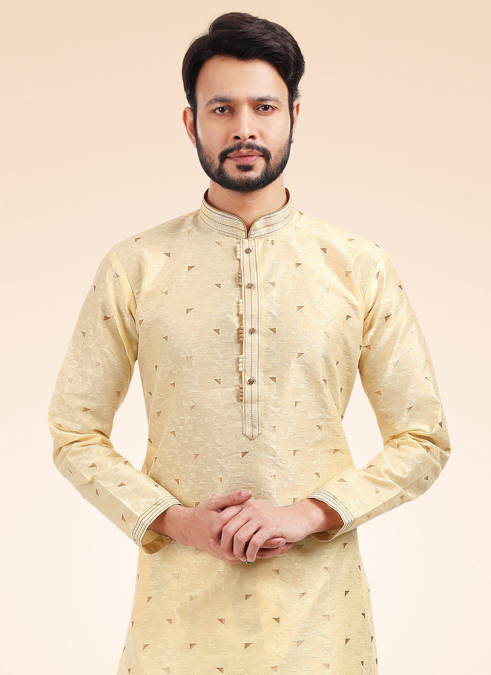 Fancy Work Brocade, Jacquard Silk Cream Kurta Pyjama - M4570