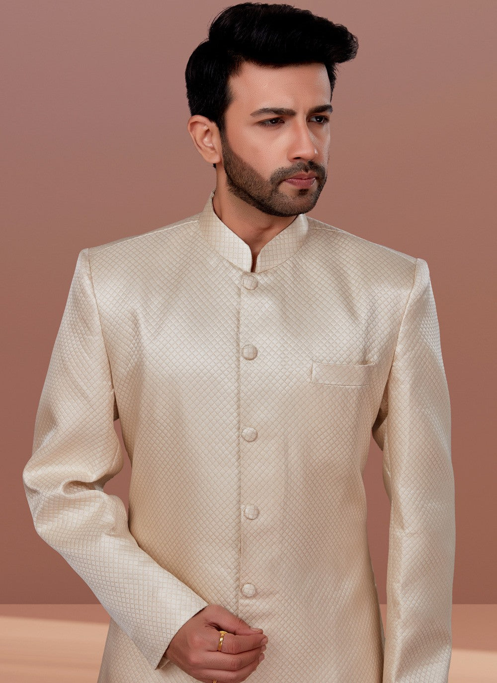 Fancy Work Polyester Cream Indo Western - M4641