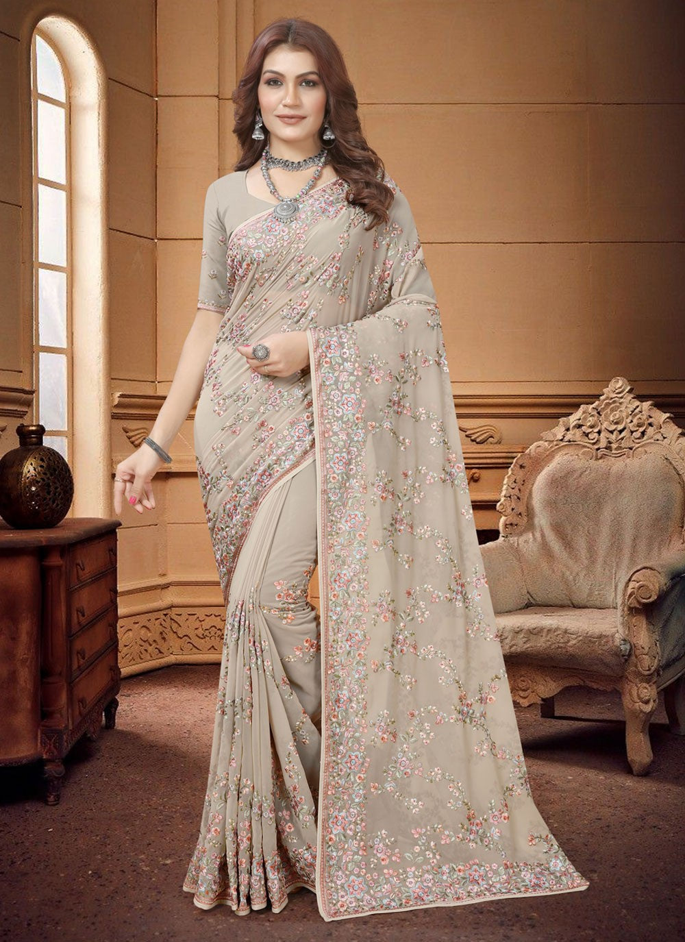 Classic Embroidered Georgette Saree - S3883